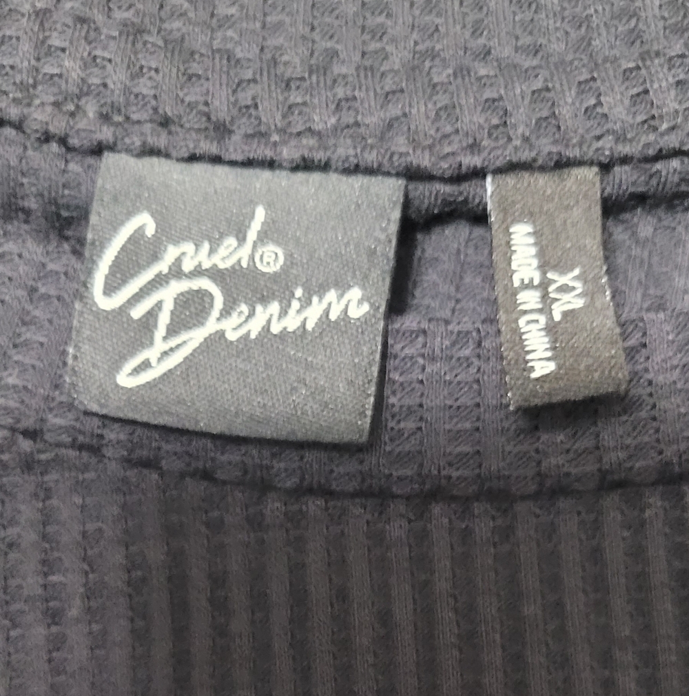 Cruel Denim Black Ribbed Top With Lace Sleeve Sz XXL - Picture 2 of 2